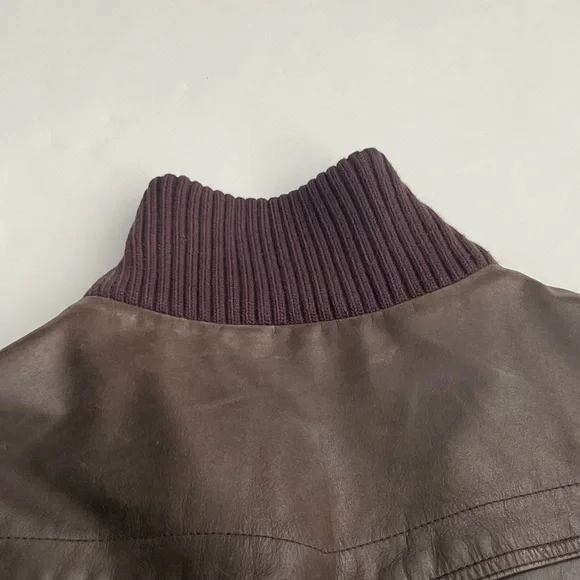 Gap men’s brown genuine leather bomber jacket with ribbed collar / L - Picture 6 of 11